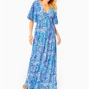 NWT-Lilly Pulitzer Minka Maxi Dress - Blue Grotto Commotion In The Ocean size 4